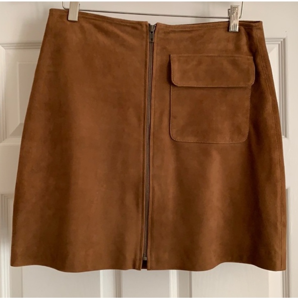 Sen Tan Suede Mini Skirt with Front Pocket and Full front zip